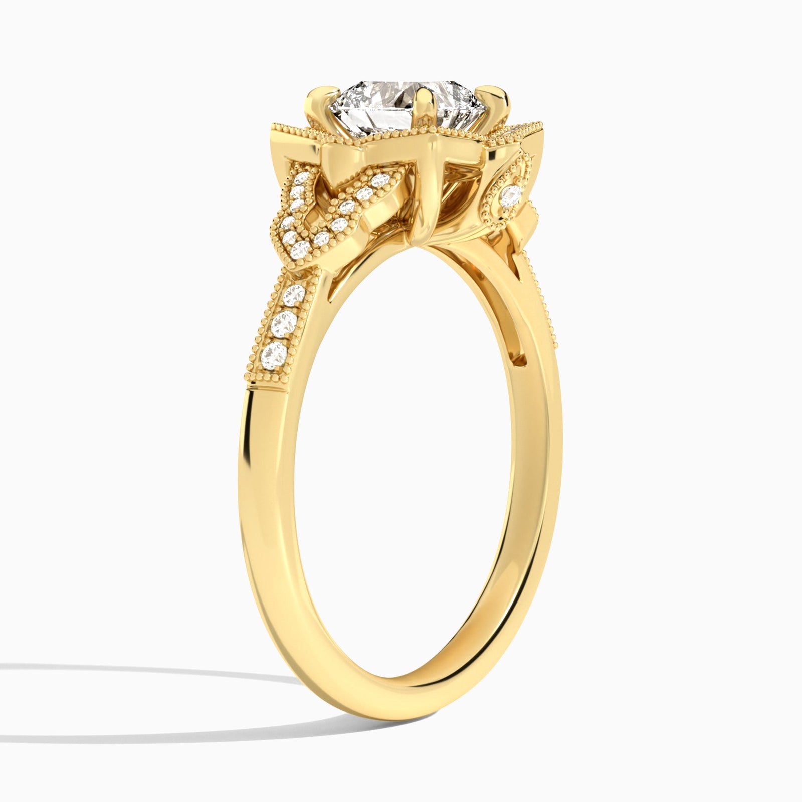 Cushion Luxe Ceriser Halo Lab Diamond Engagement Ring In 14K Yellow Gold, Angle View