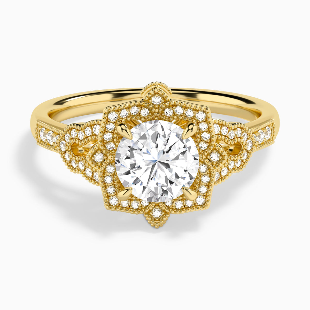 Round Luxe Ceriser Halo Lab Diamond Engagement Ring In 18K Yellow Gold - Lucenjuri