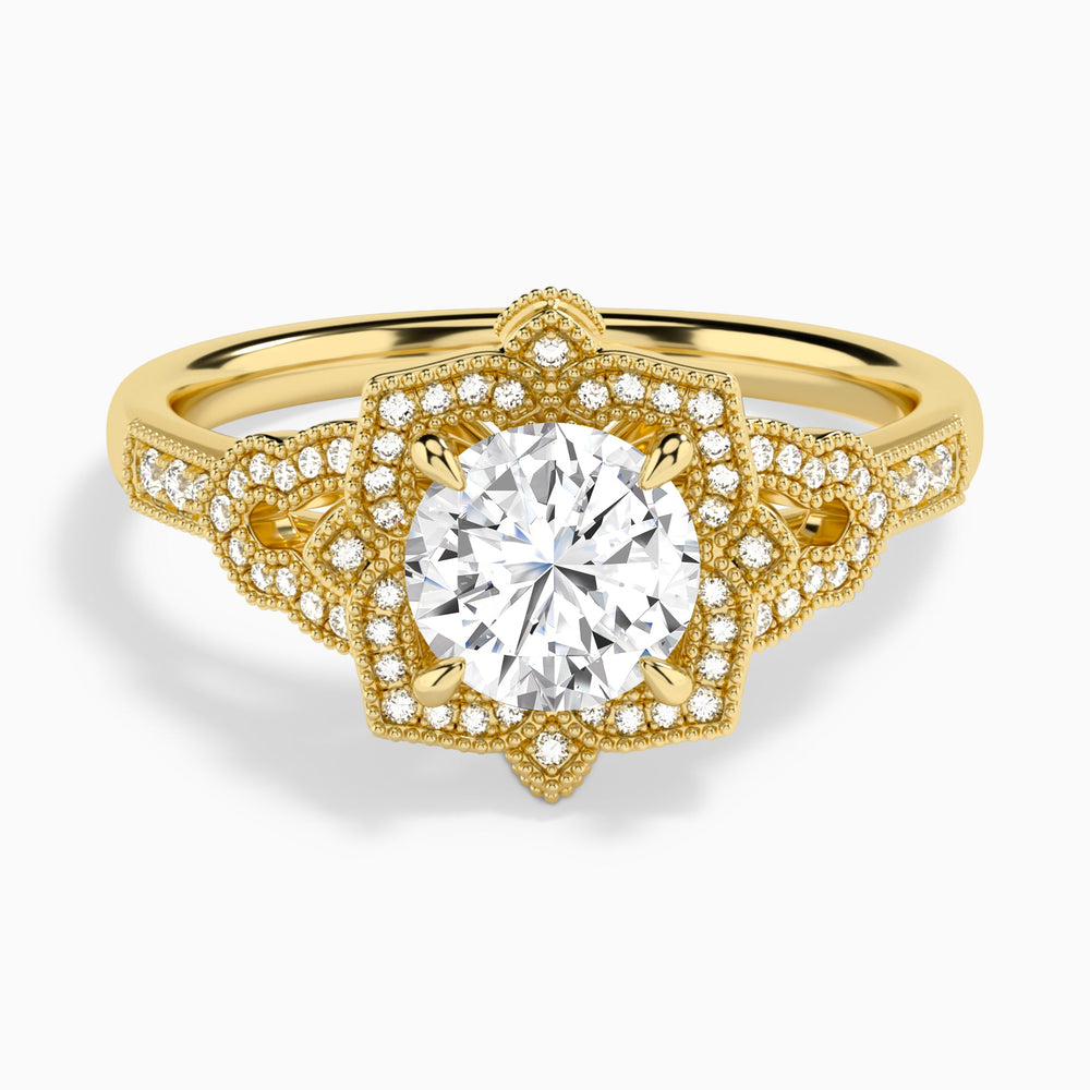 Round Luxe Ceriser Halo Lab Diamond Engagement Ring In 14K Yellow Gold - Lucenjuri