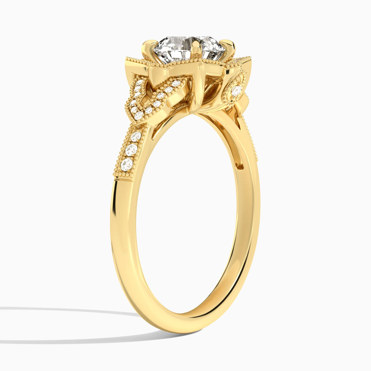 Round Luxe Ceriser Halo Lab Diamond Engagement Ring In 18K Yellow Gold, Angle View