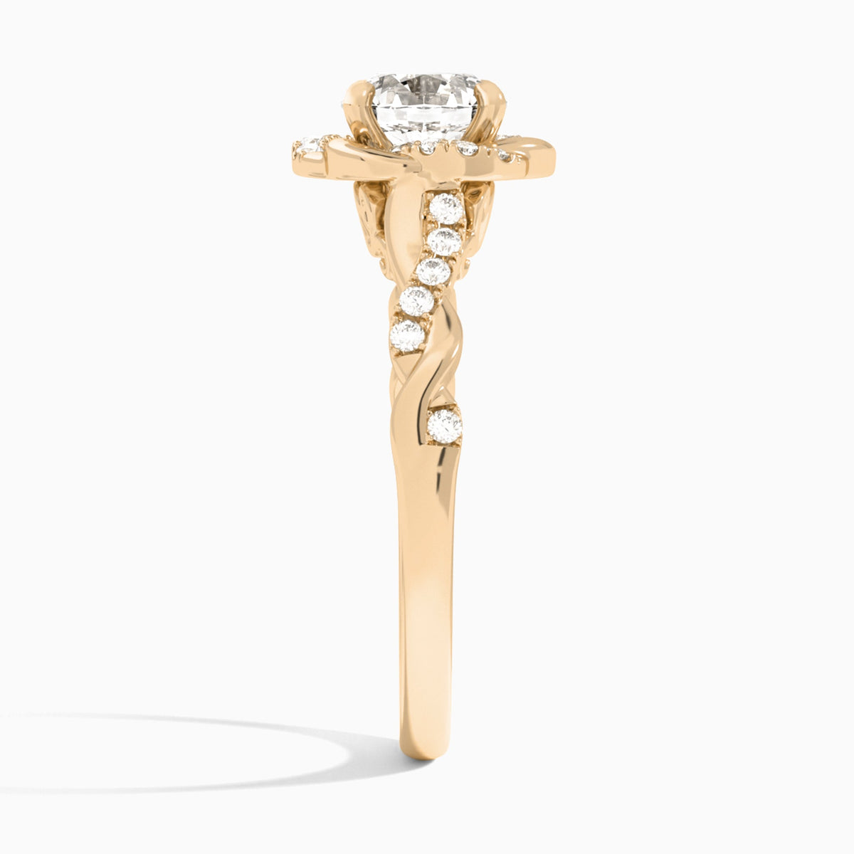 Round Luxe Halo Twisted Shank Lab Diamond Engagement Ring In 14K Rose Gold, Side View