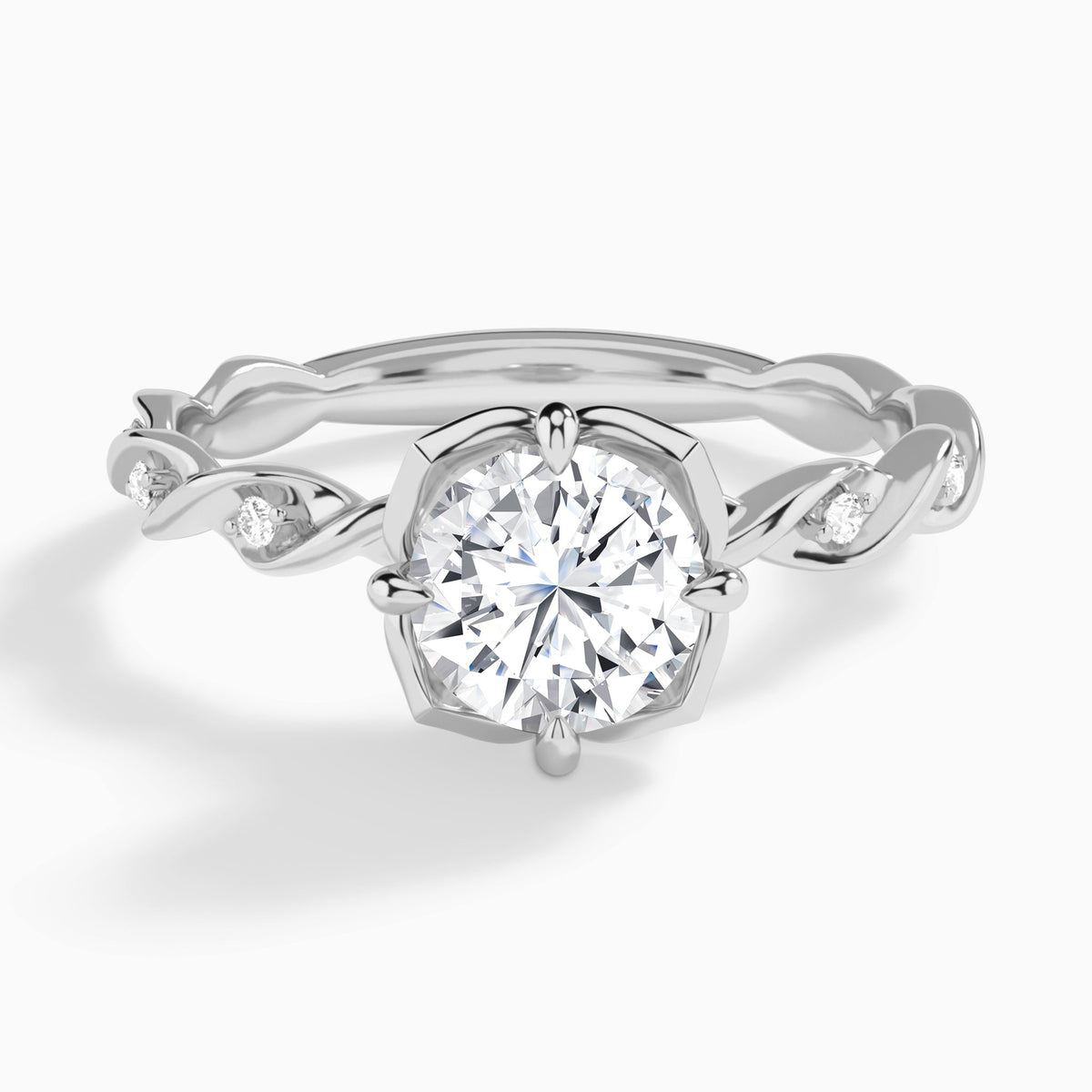 Round Eternal Blossom Lab Diamond Engagement Ring In 14K White Gold - Lucenjuri