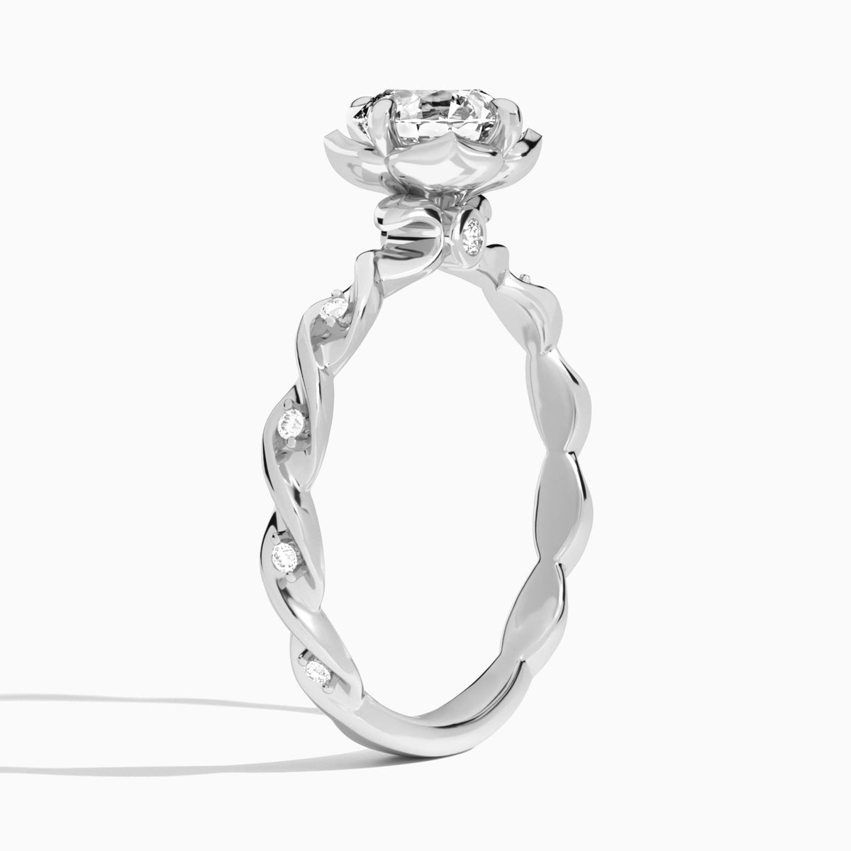 Round Eternal Blossom Lab Diamond Engagement Ring In 18K White Gold, Angle View