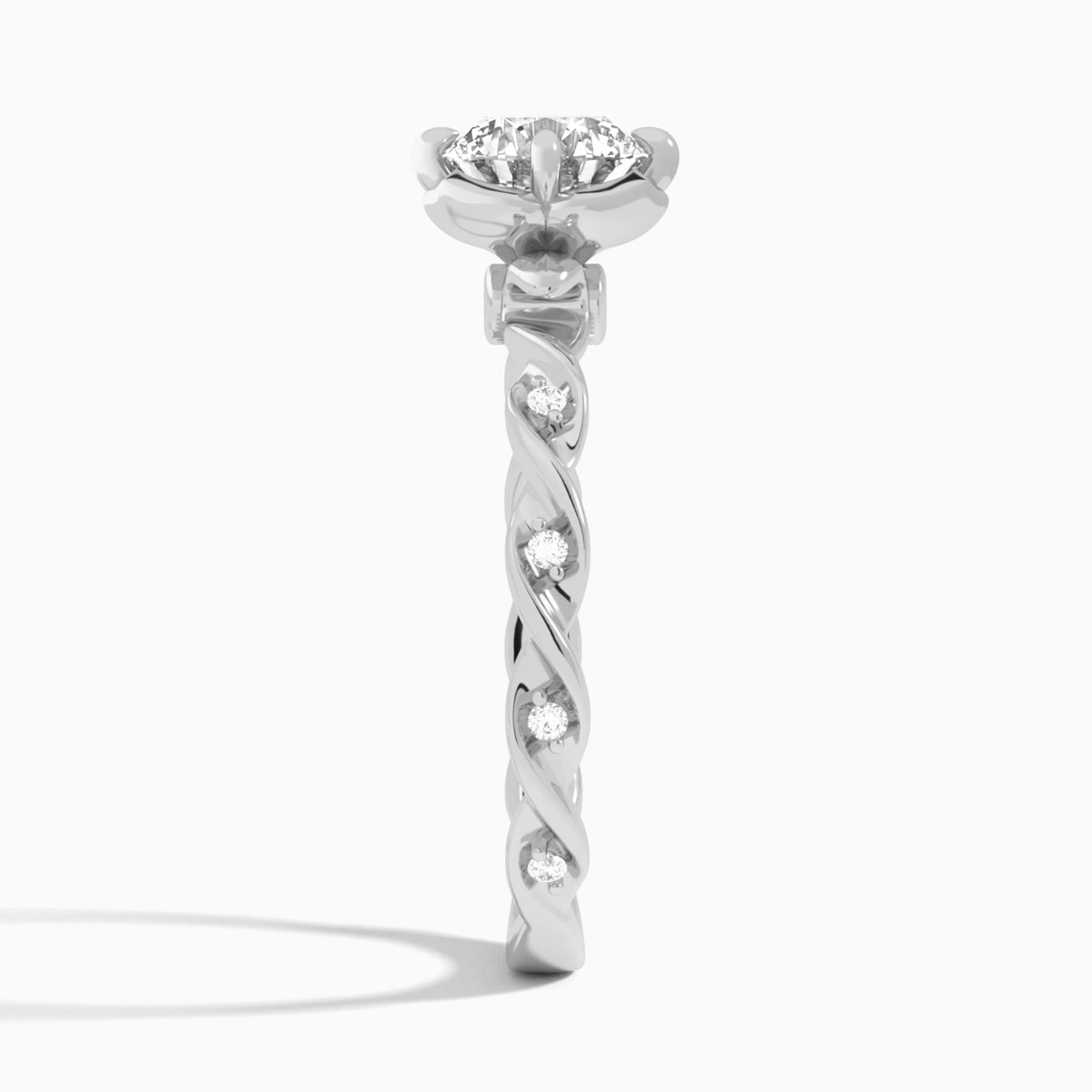Round Eternal Blossom Lab Diamond Engagement Ring In 18K White Gold, Side View