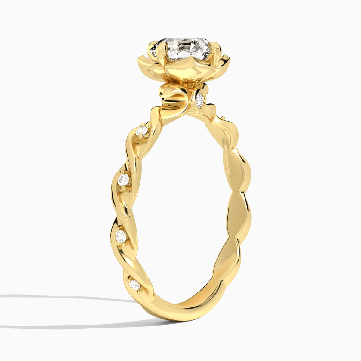Round Eternal Blossom Lab Diamond Engagement Ring In 14K Yellow Gold, Angle View