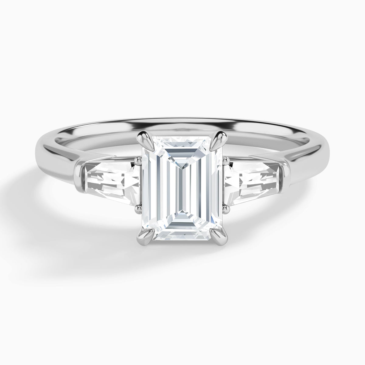 Emerald Timeless Trinity Lab Grown Diamond Engagement Ring In Platinum - Lucenjuri