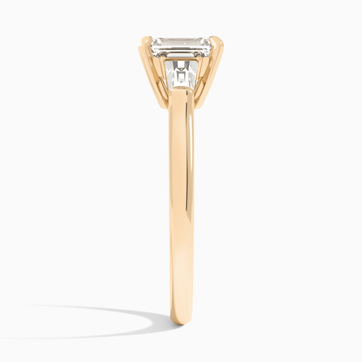 Emerald Timeless Trinity Lab Diamond Engagement Ring In 14K Rose Gold, Side View