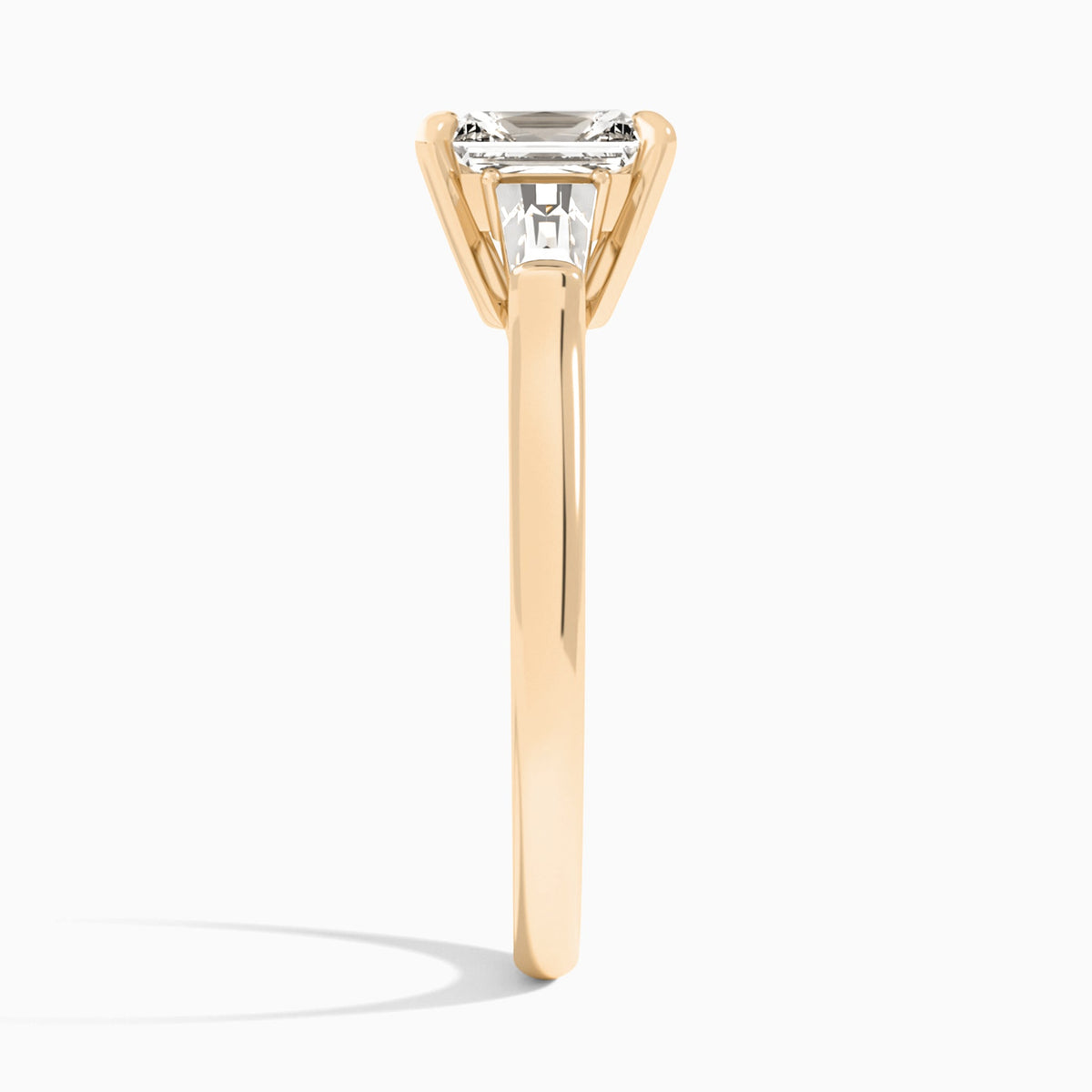Radiant Timeless Trinity Lab Diamond Engagement Ring In 14K Rose Gold, Side View
