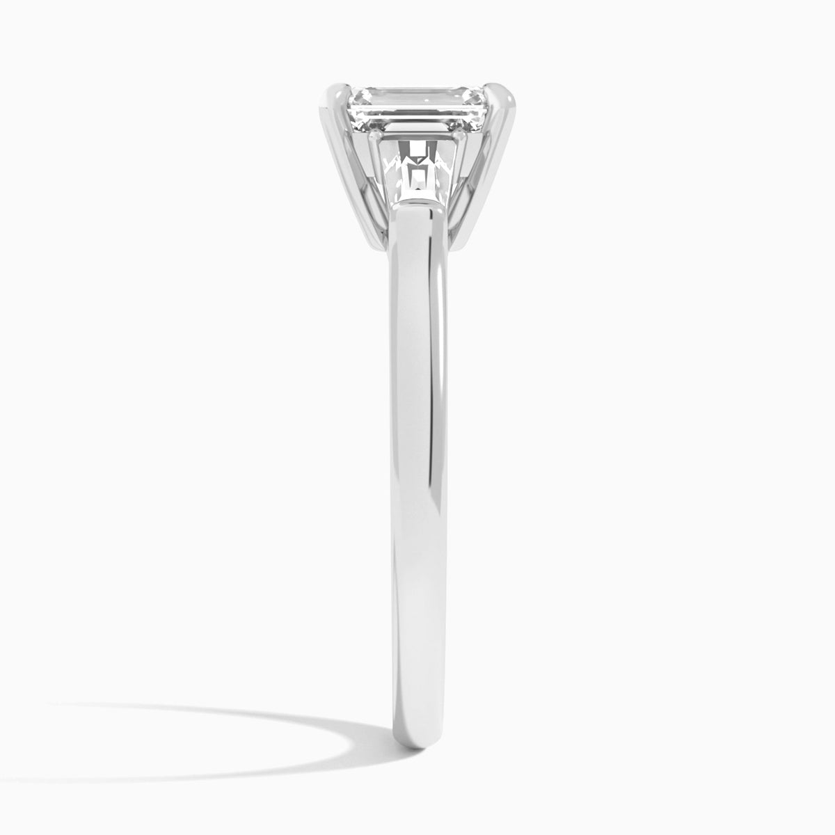 Emerald Timeless Trinity Lab Diamond Engagement Ring In 14K White Gold, Side View