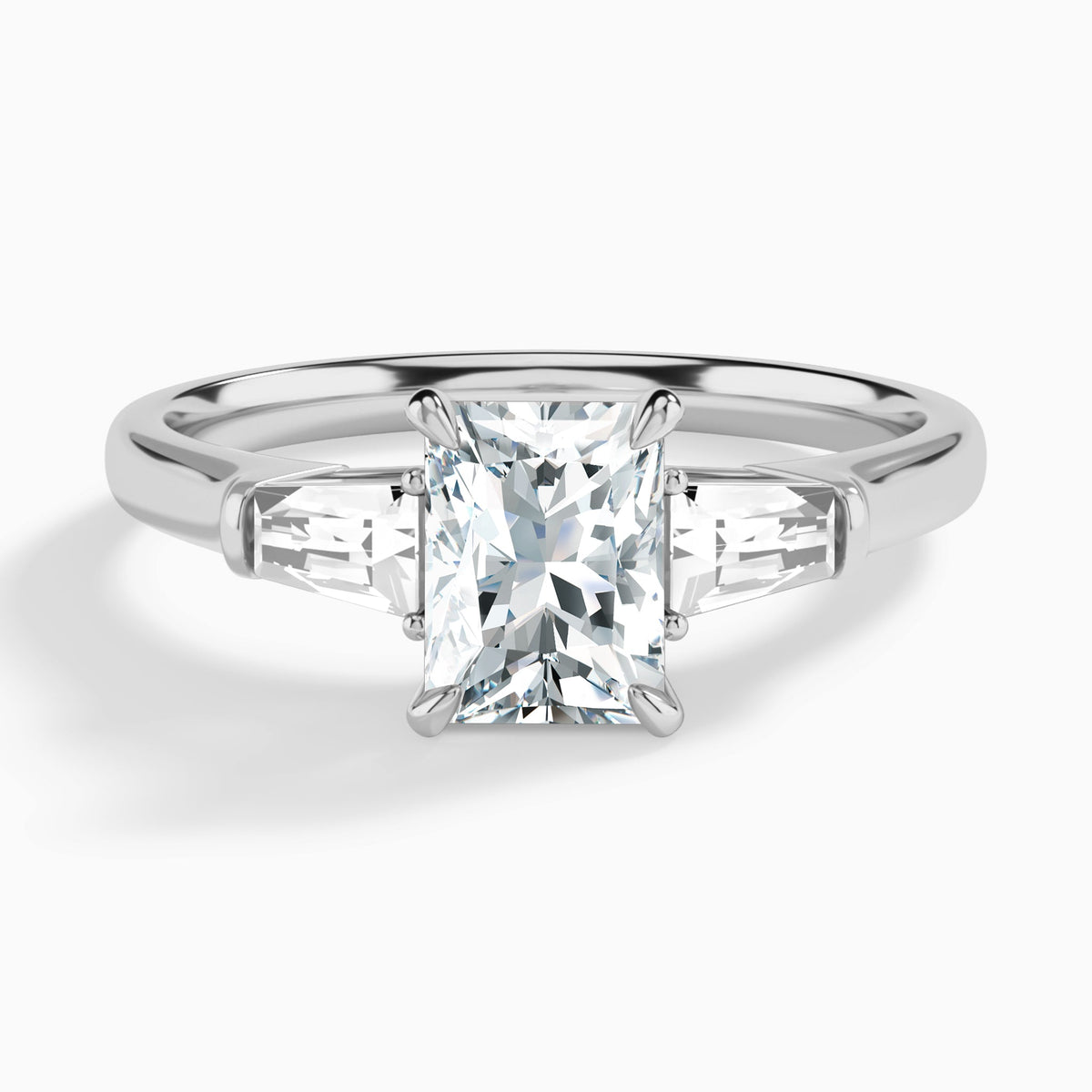 Radiant Timeless Trinity Lab Diamond Engagement Ring In 18K White Gold - Lucenjuri