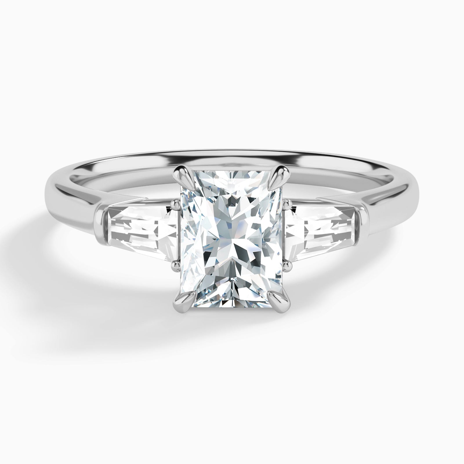 Radiant Timeless Trinity Lab Diamond Engagement Ring In 18K White Gold - Lucenjuri