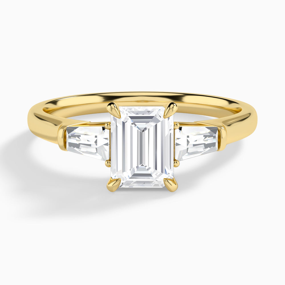 Emerald Timeless Trinity Lab Diamond Engagement Ring In 14K Yellow Gold - Lucenjuri