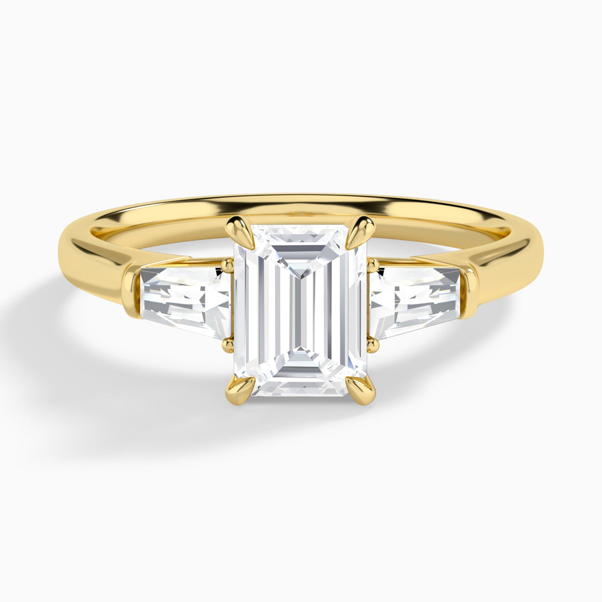 Emerald Timeless Trinity Lab Diamond Engagement Ring In 18K Yellow Gold - Lucenjuri