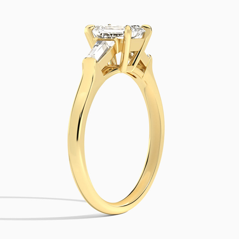 Emerald Timeless Trinity Lab Diamond Engagement Ring In 14K Yellow Gold