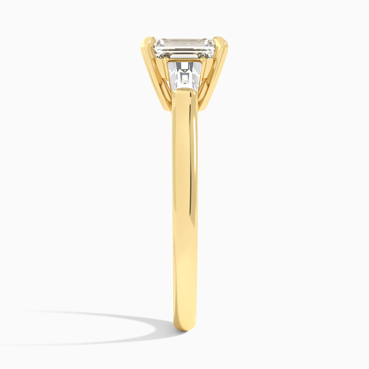 Emerald Timeless Trinity Lab Diamond Engagement Ring In 14K Yellow Gold, Side View