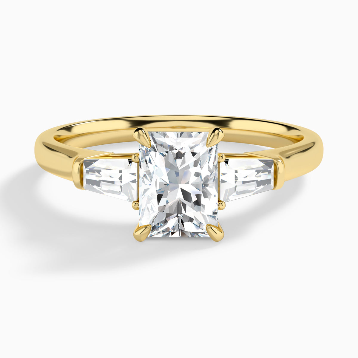 Radiant Timeless Trinity Lab Diamond Engagement Ring In 18K Yellow Gold - Lucenjuri