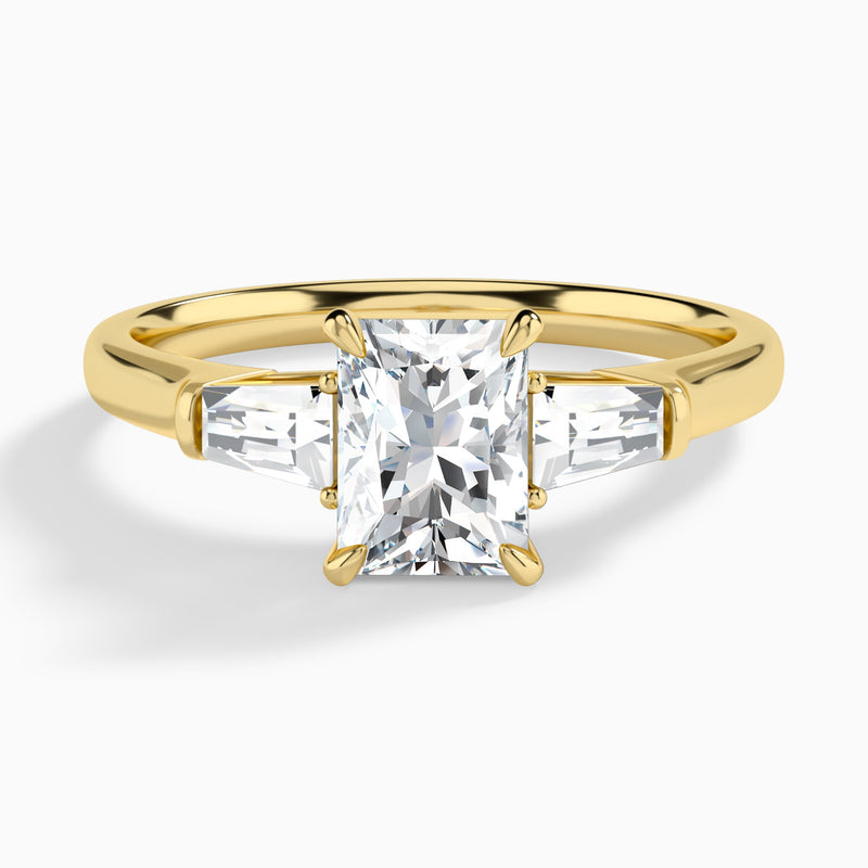 Radiant Timeless Trinity Lab Diamond Engagement Ring In 14K Yellow Gold