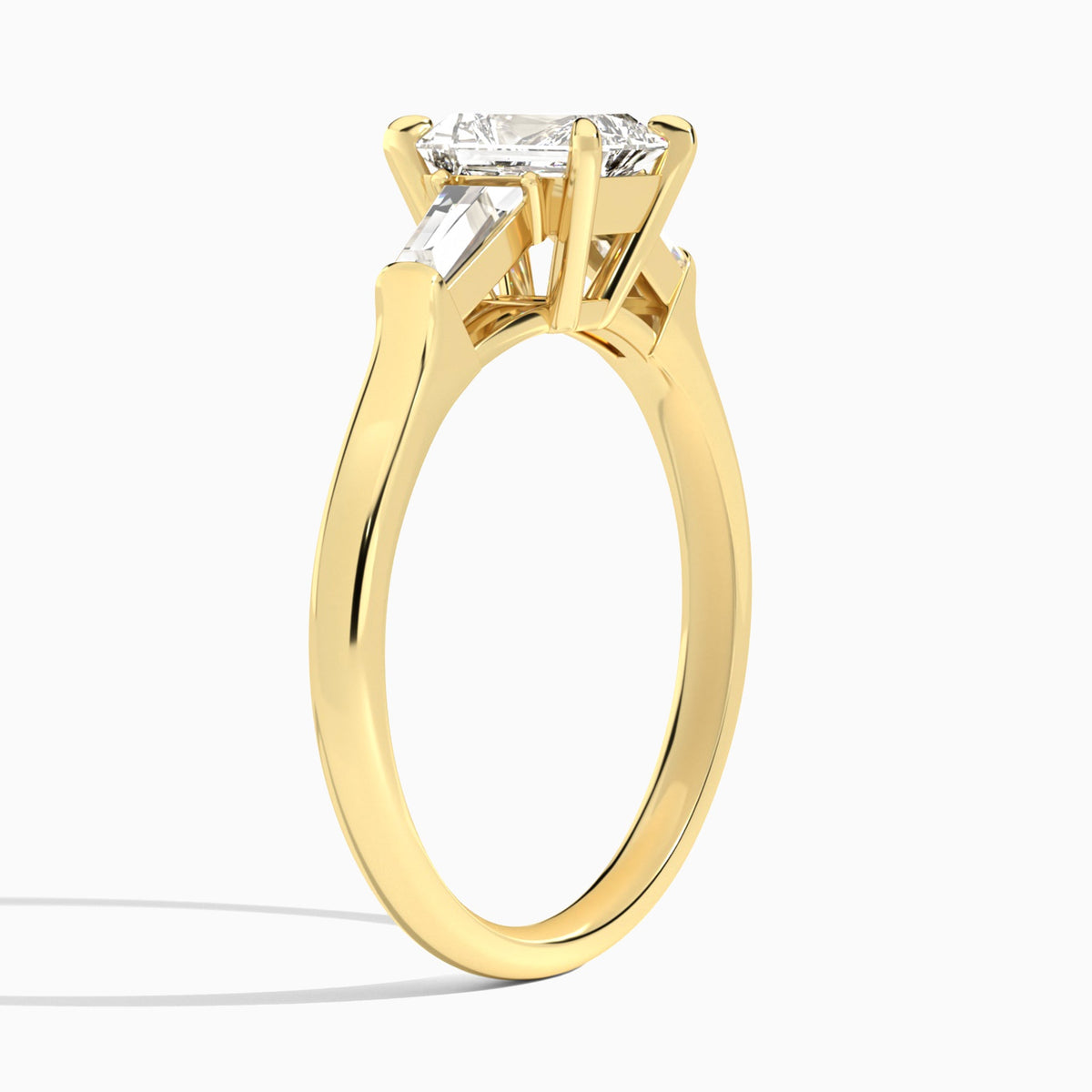Radiant Timeless Trinity Lab Diamond Engagement Ring In 18K Yellow Gold, Angle View
