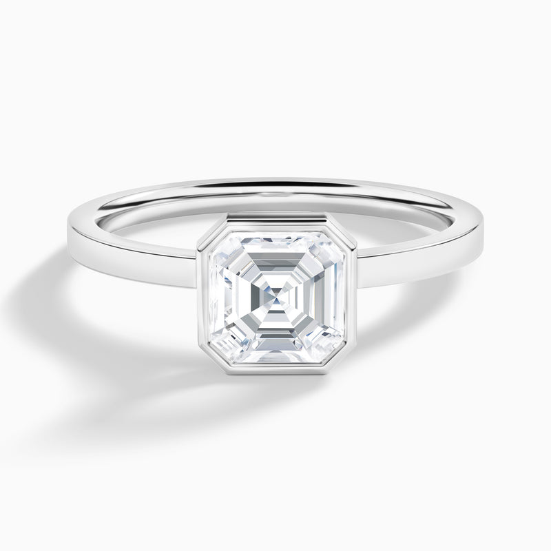 Asscher Vera Bezel Set Solitaire Diamond Engagement Ring In Platinum - Lucenjuri