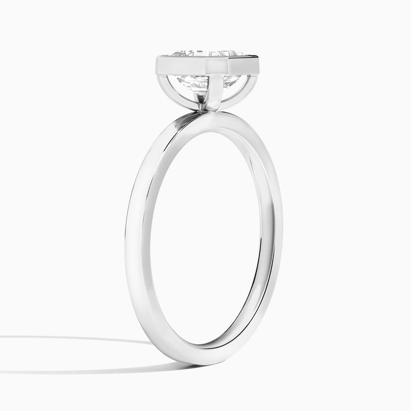 Asscher Vera Bezel Set Solitaire Diamond Engagement Ring In Platinum, Angle View