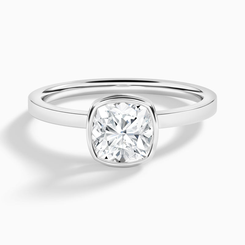 Cushion Vera Bezel Set Solitaire Diamond Engagement Ring In Platinum - Lucenjuri