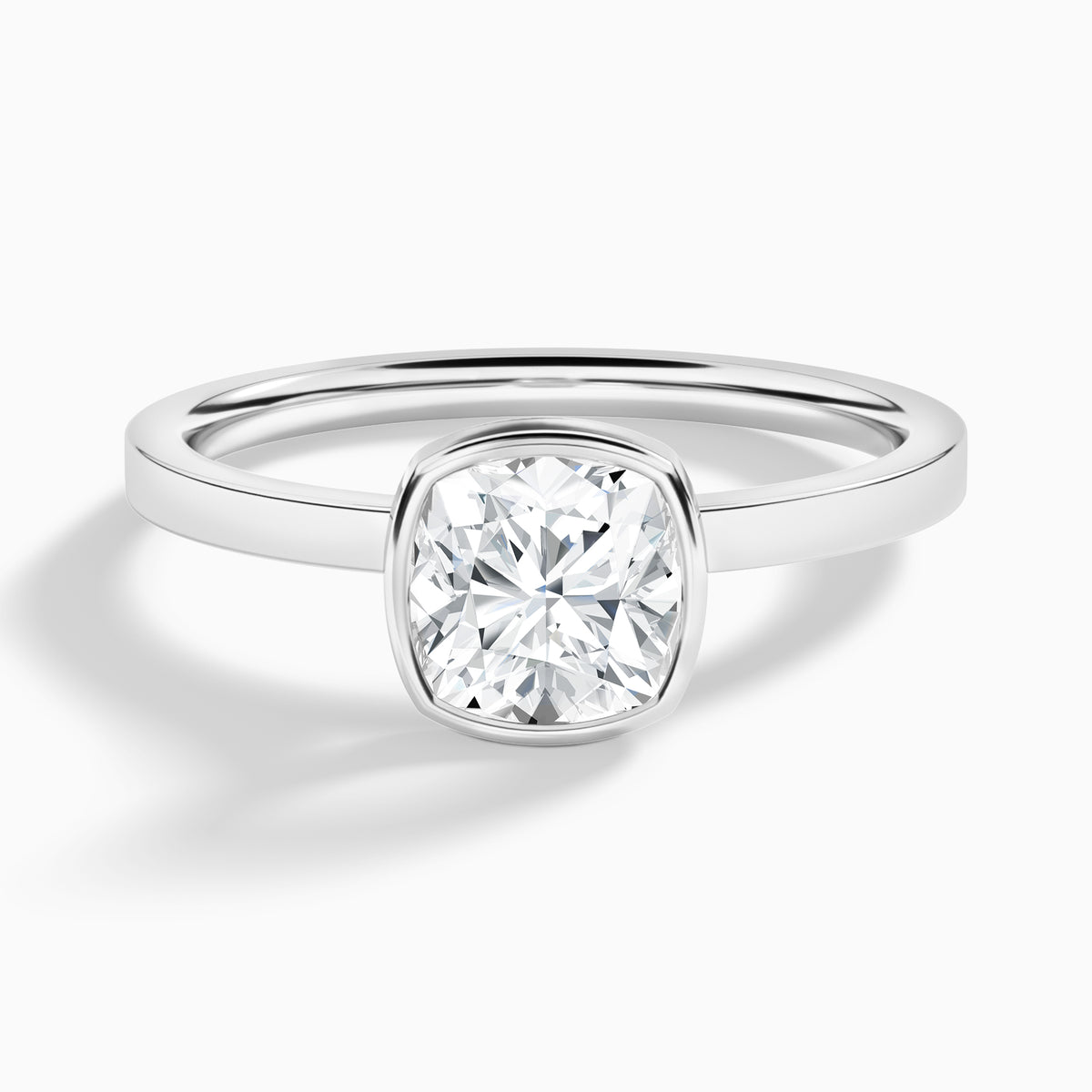 Cushion Vera Bezel Set Solitaire Diamond Engagement Ring In Platinum - Lucenjuri
