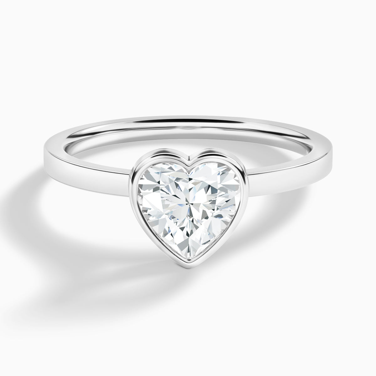 Heart Vera Bezel Set Solitaire Diamond Engagement Ring In Platinum - Lucenjuri