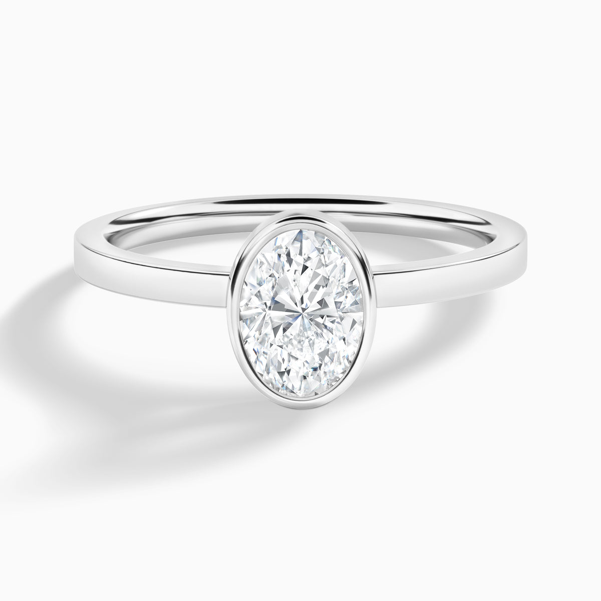 Oval Vera Bezel Set Solitaire Diamond Engagement Ring In Platinum - Lucenjuri