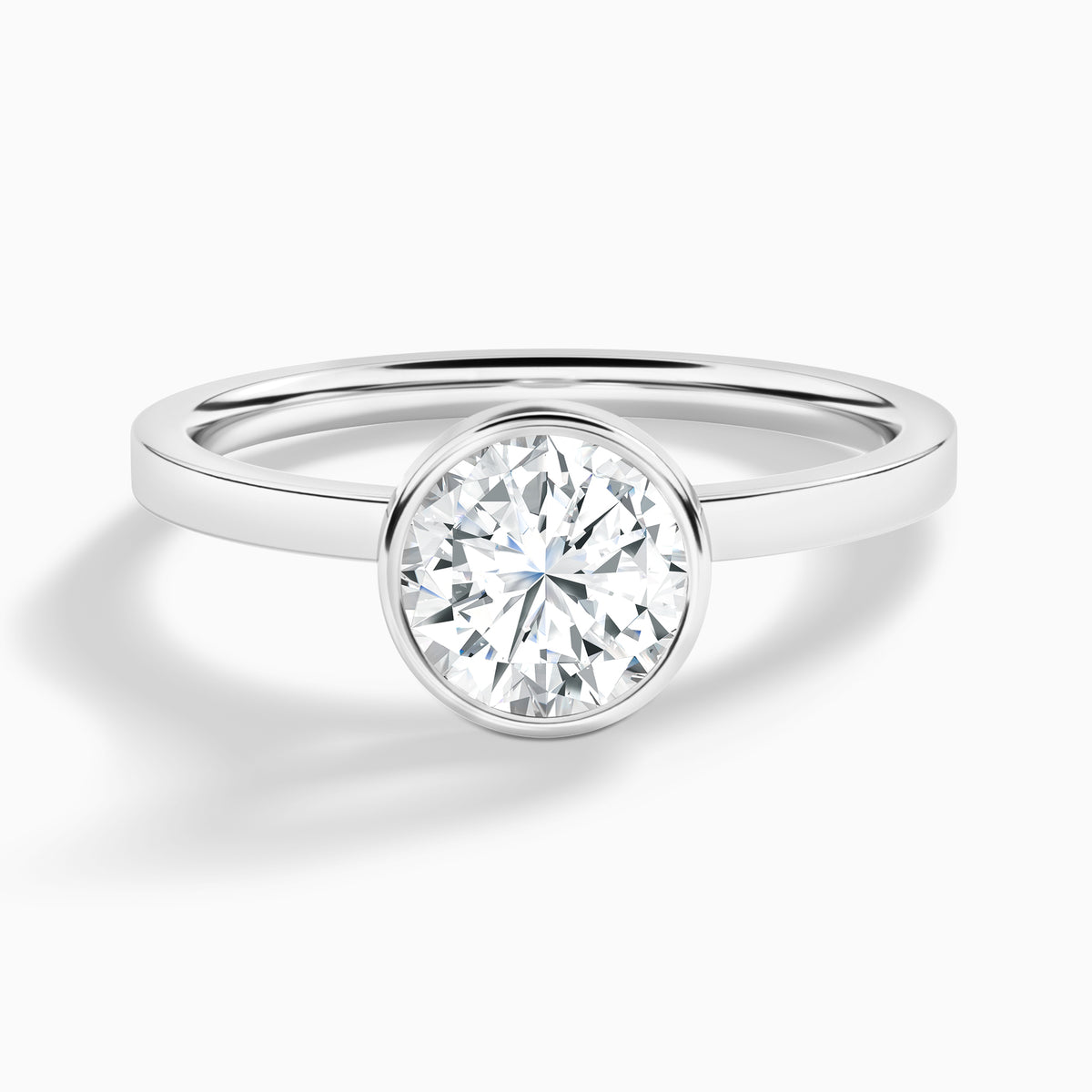 Round Vera Bezel Set Solitaire Diamond Engagement Ring In Platinum - Lucenjuri
