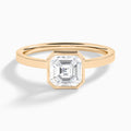 Asscher Vera Bezel Set Solitaire Diamond Engagement Ring In 14K Rose Gold - Lucenjuri