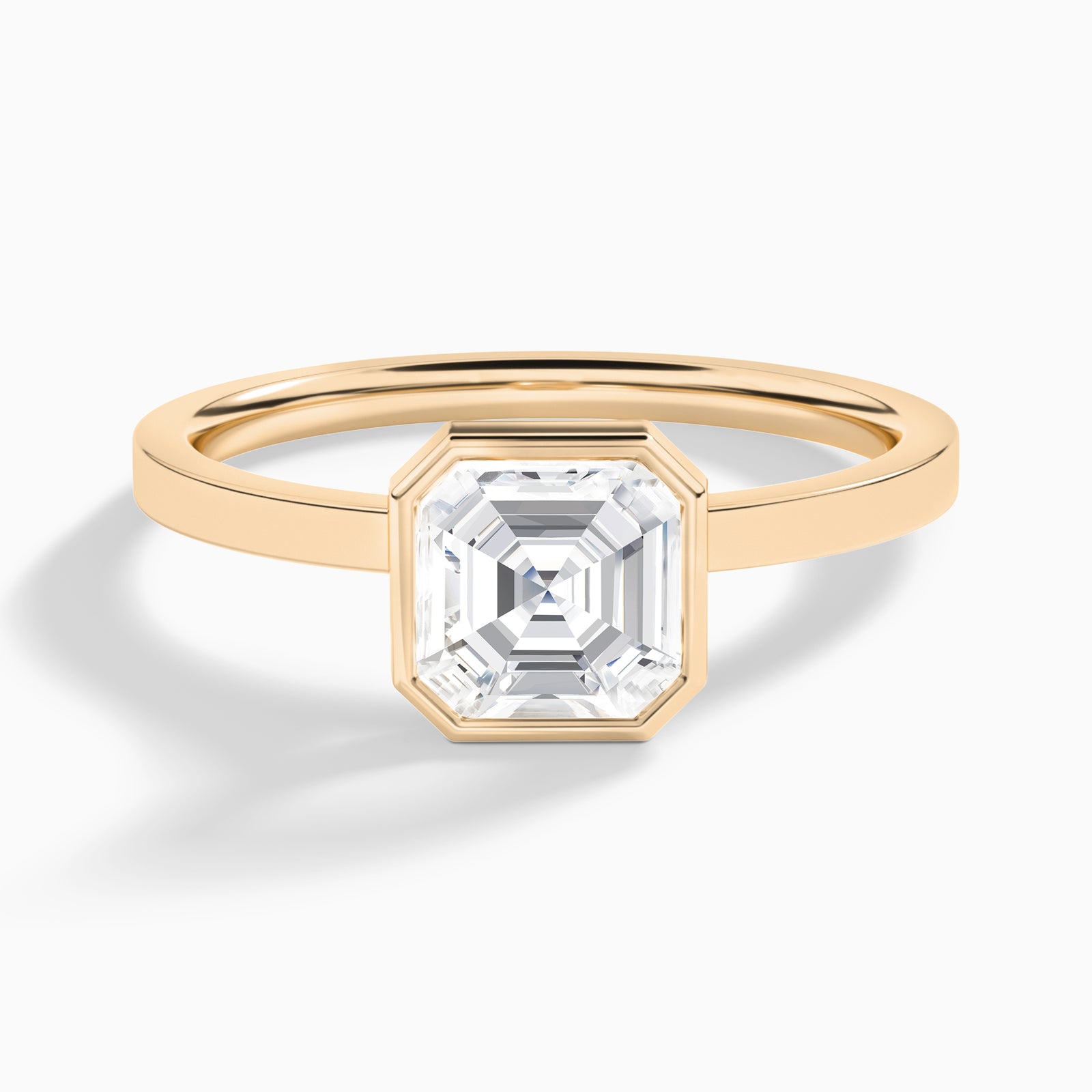 Asscher Vera Bezel Set Solitaire Diamond Engagement Ring In 14K Rose Gold - Lucenjuri