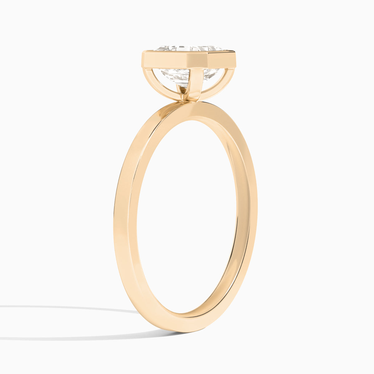 Asscher Vera Bezel Set Solitaire Diamond Engagement Ring In 14K Rose Gold, Angle View
