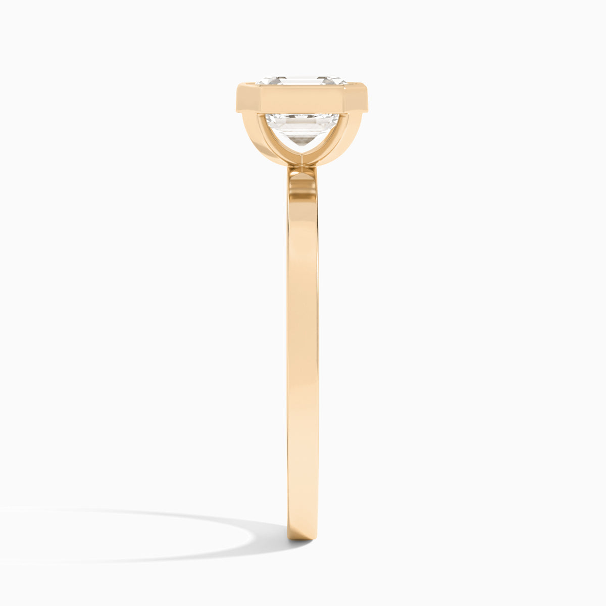 Asscher Vera Bezel Set Solitaire Diamond Engagement Ring In 14K Rose Gold, Side View