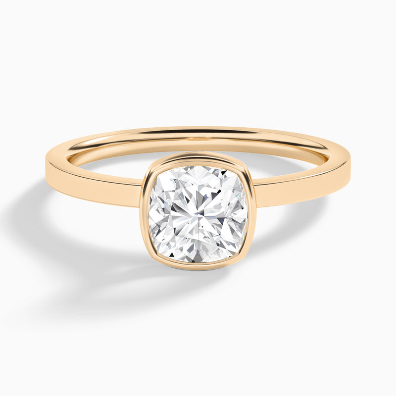 Cushion Vera Bezel Set Solitaire Diamond Engagement Ring In 14K Rose Gold - Lucenjuri