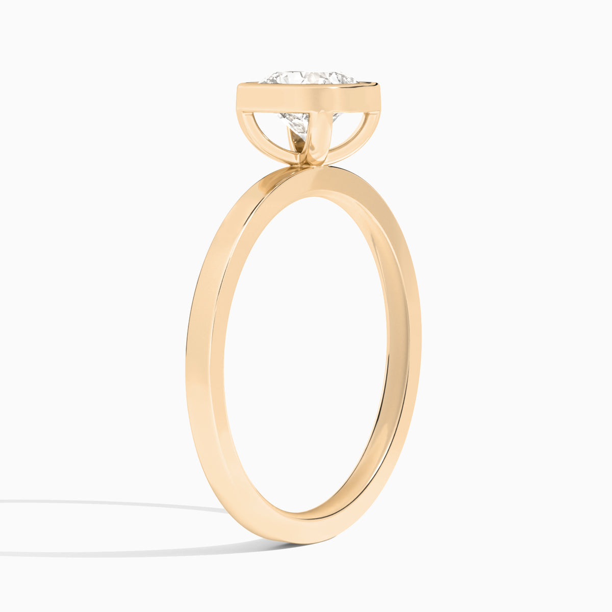 Cushion Vera Bezel Set Solitaire Diamond Engagement Ring In 14K Rose Gold, Angle View