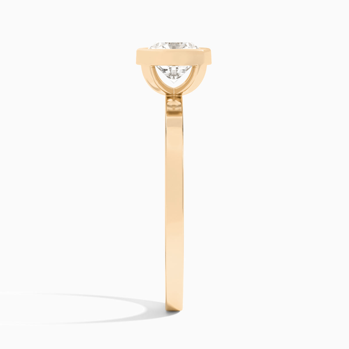 Cushion Vera Bezel Set Solitaire Diamond Engagement Ring In 14K Rose Gold, Side View