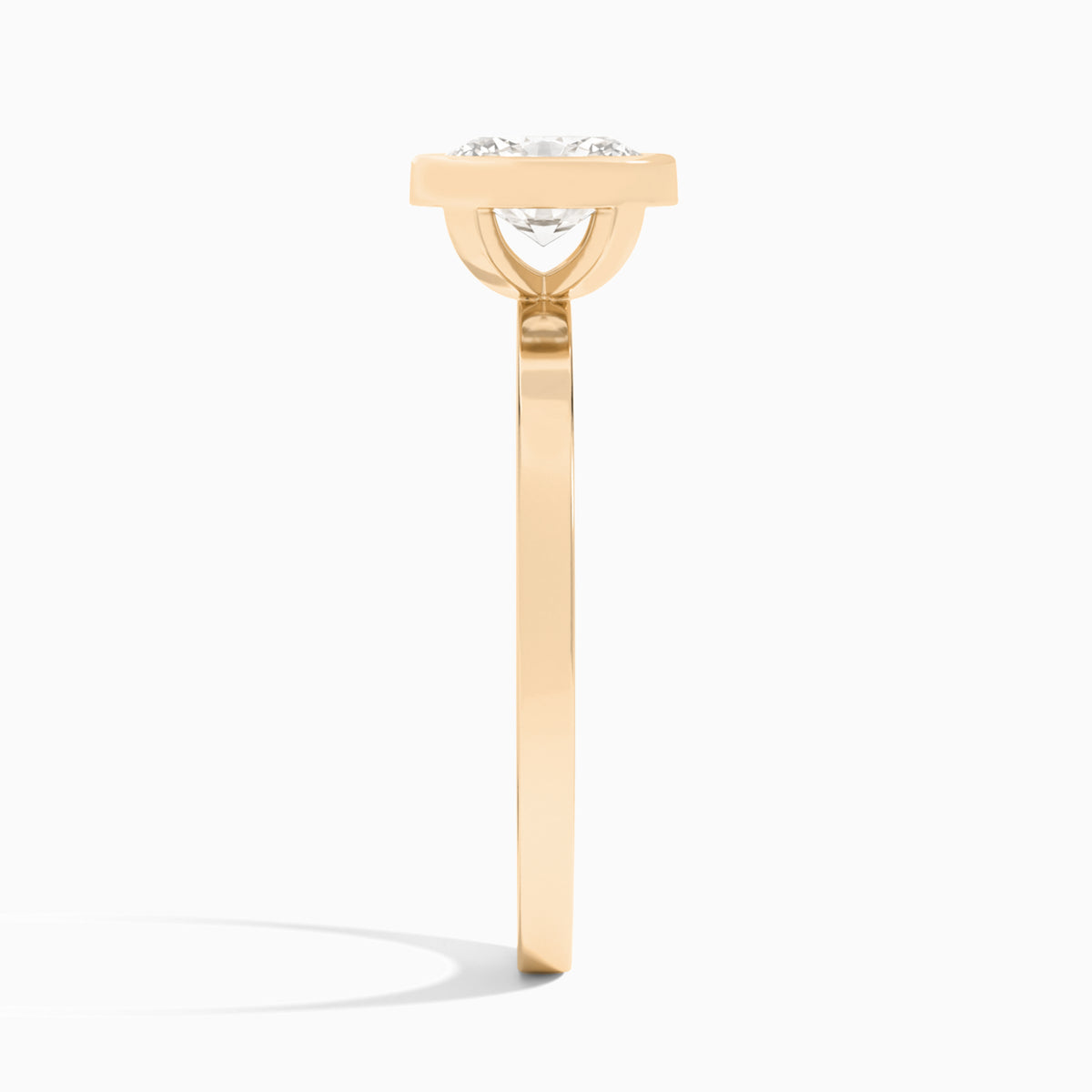 Oval Vera Bezel Set Solitaire Diamond Engagement Ring In 14K Rose Gold, Side View
