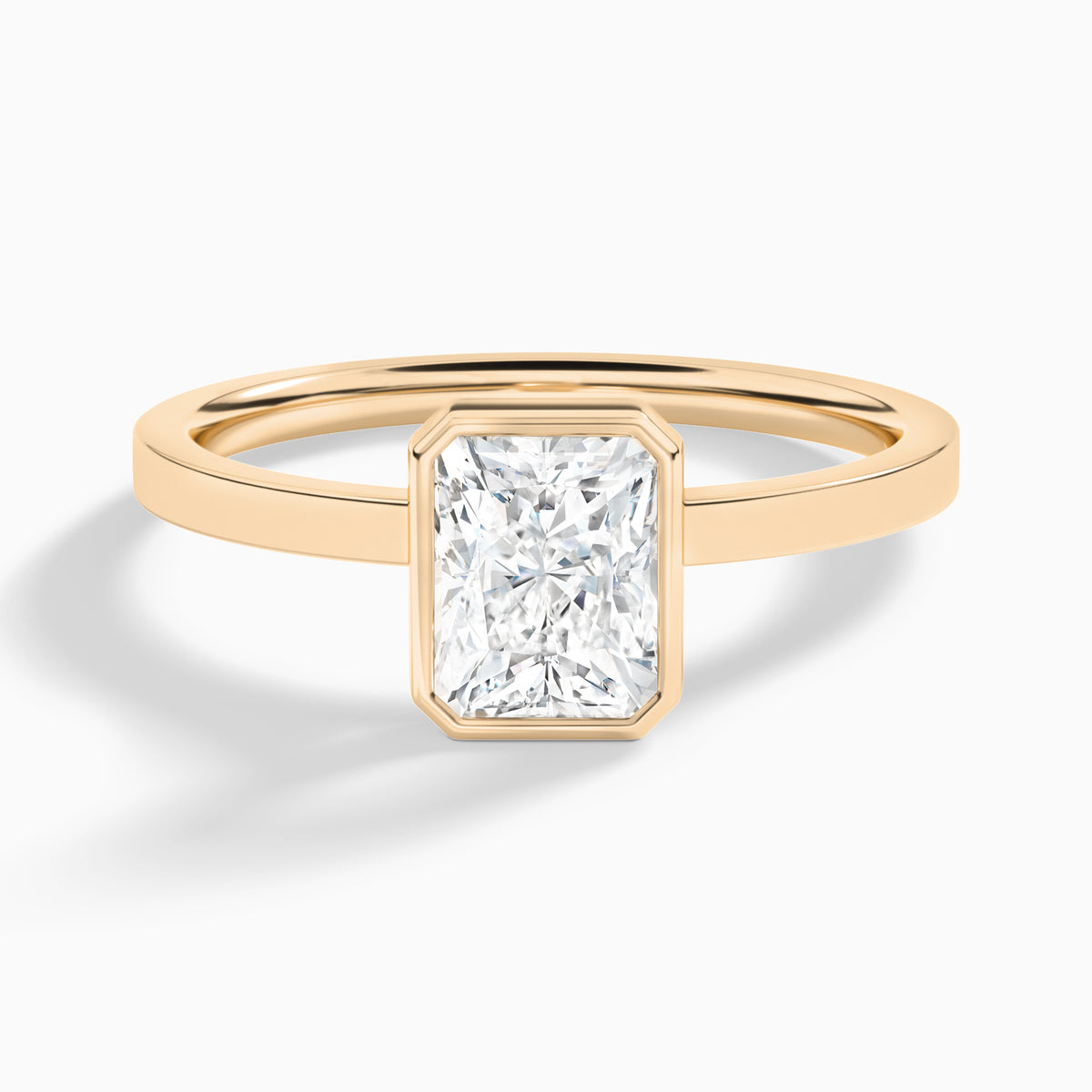 Radiant Vera Bezel Set Solitaire Diamond Engagement Ring In 14K Rose Gold - Lucenjuri