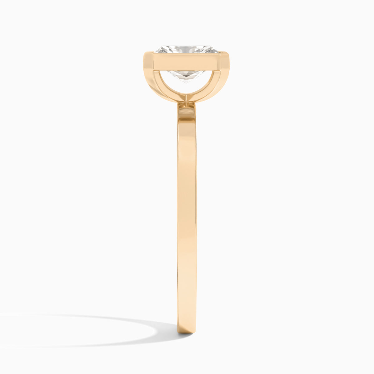 Radiant Vera Bezel Set Solitaire Diamond Engagement Ring In 14K Rose Gold, Side View