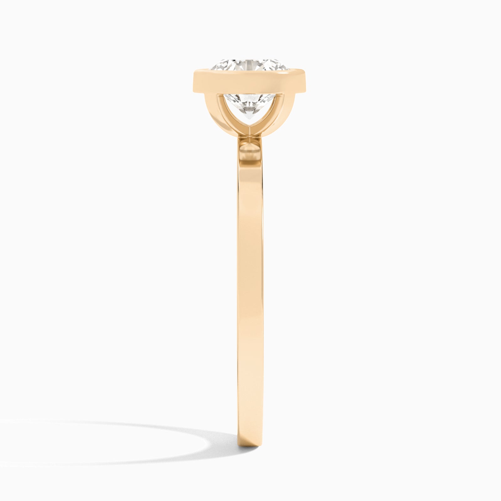 Round Vera Bezel Set Solitaire Diamond Engagement Ring In 14K Rose Gold, Side View