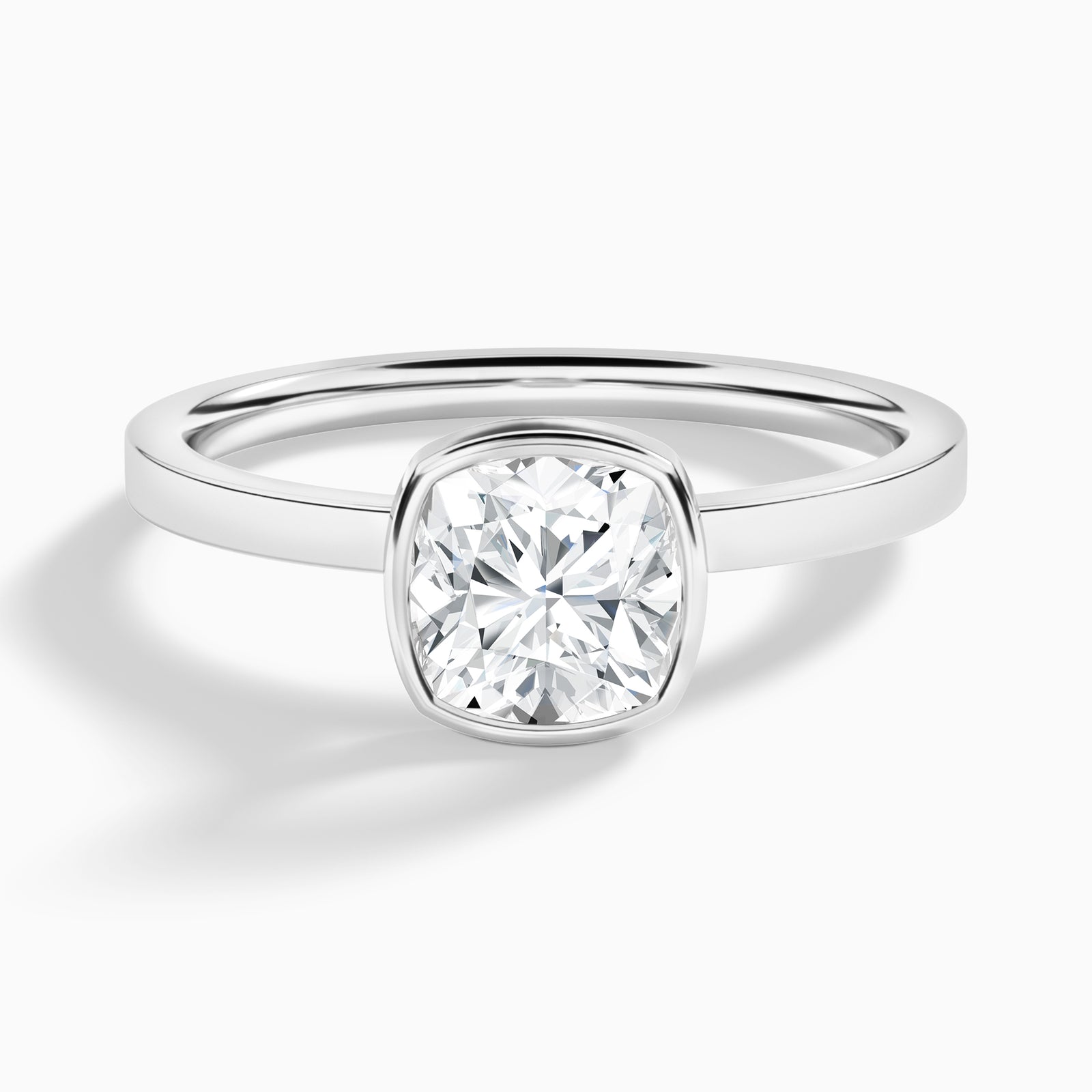 Cushion Vera Bezel Set Solitaire Diamond Engagement Ring In 18K White Gold - Lucenjuri