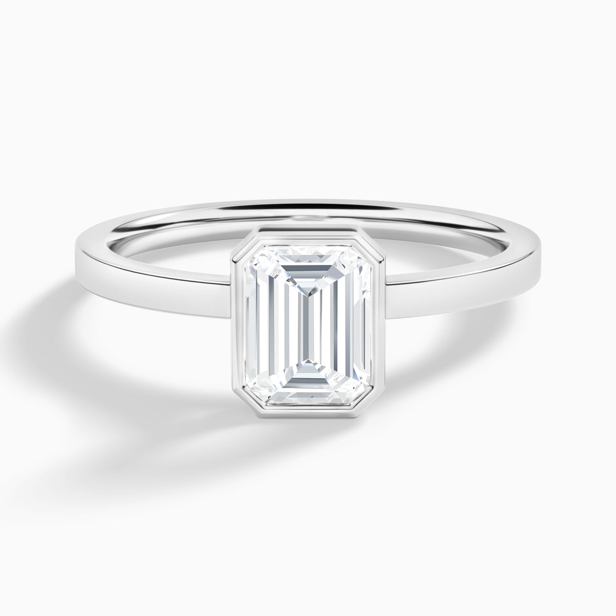 Emerald Vera Bezel Set Solitaire Diamond Engagement Ring In 18K White Gold - Lucenjuri