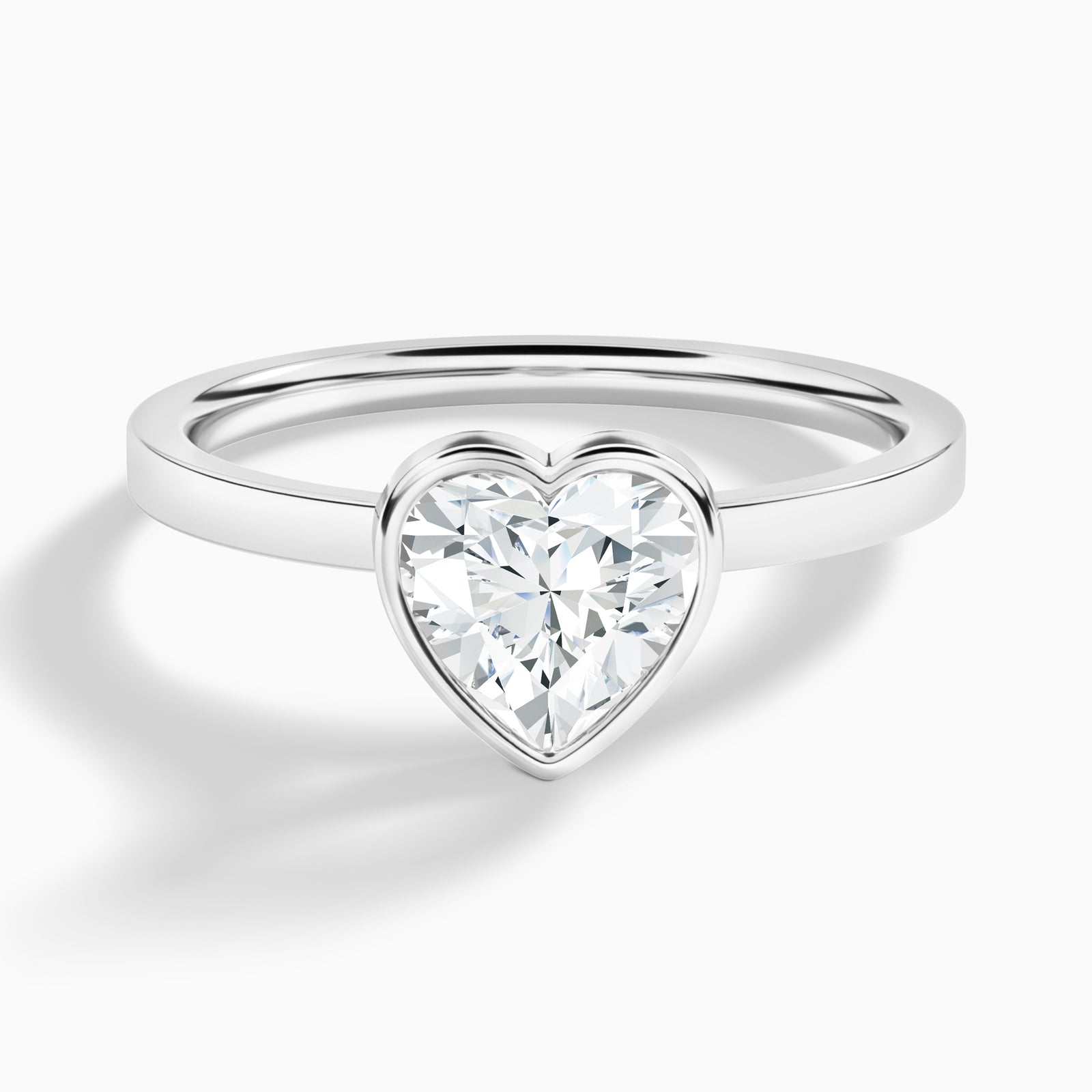 Heart Vera Bezel Set Solitaire Diamond Engagement Ring In 18K White Gold - Lucenjuri