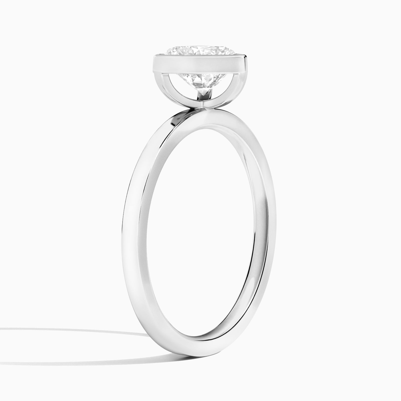 Heart Vera Bezel Set Solitaire Diamond Engagement Ring In 18K White Gold, Angle View