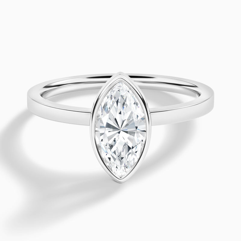 Marquise Vera Bezel Set Solitaire Diamond Engagement Ring In 18K White Gold - Lucenjuri