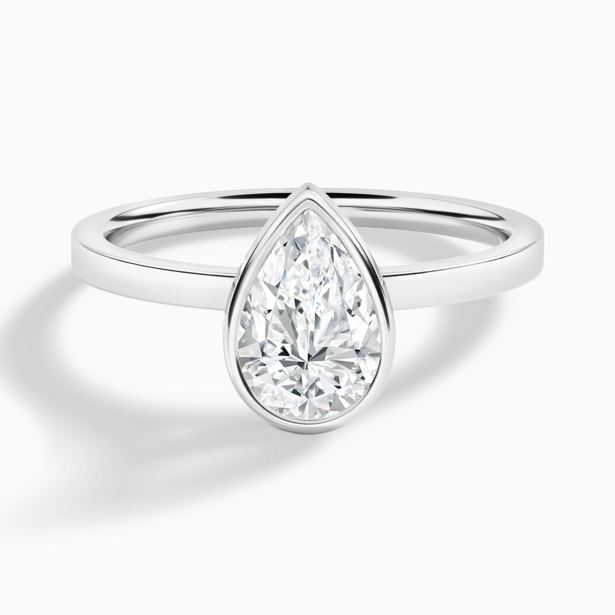 Pear Vera Bezel Set Solitaire Diamond Engagement Ring In 18K White Gold - Lucenjuri
