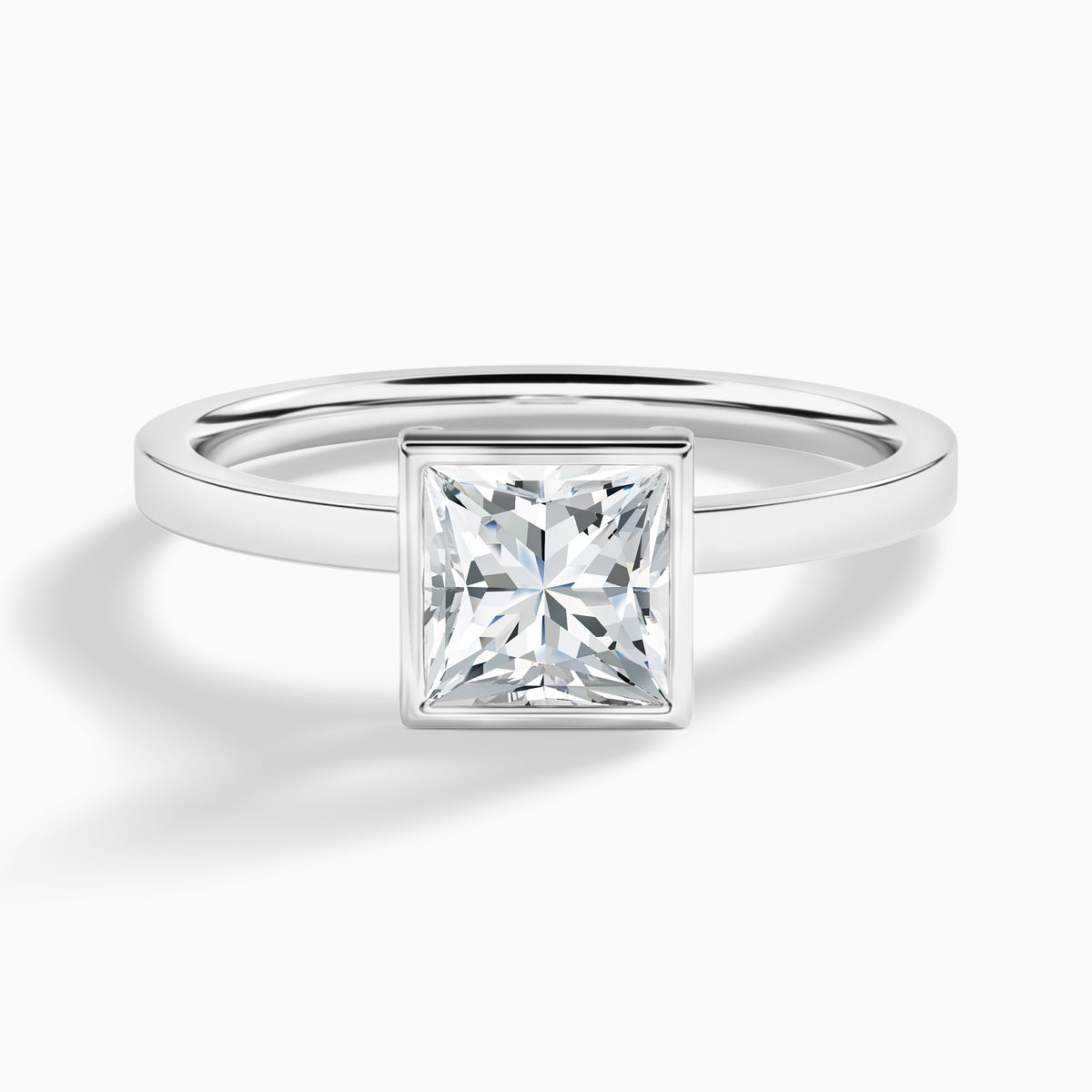 Princess Vera Bezel Set Solitaire Diamond Engagement Ring In 18K White Gold - Lucenjuri