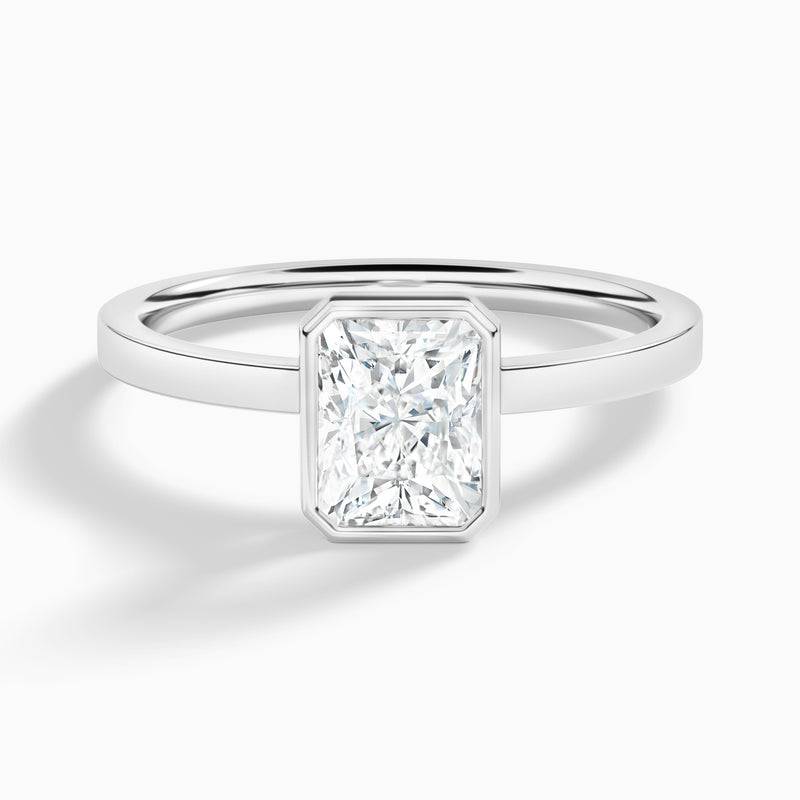 Radiant Vera Bezel Set Solitaire Diamond Engagement Ring In 18K White Gold - Lucenjuri