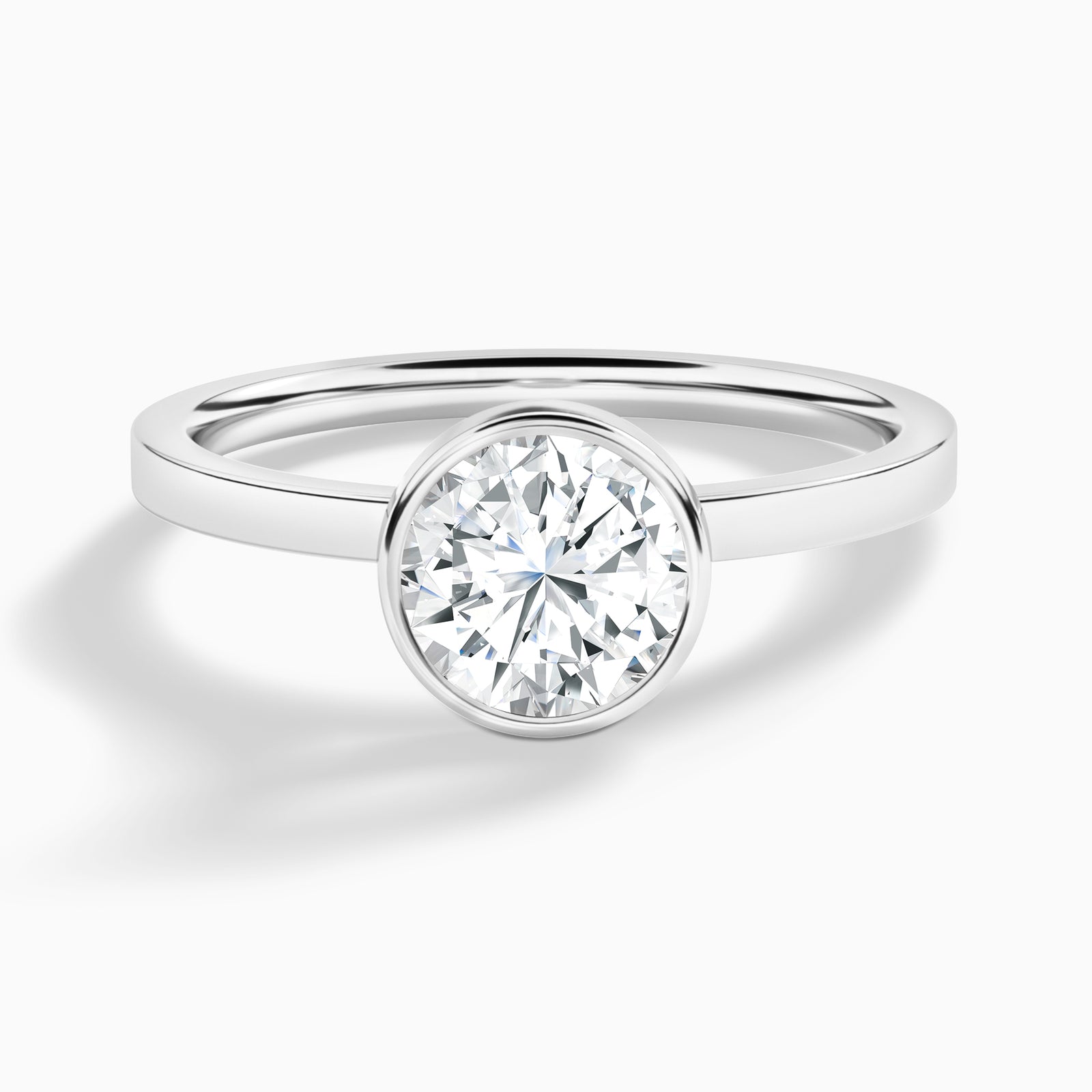 Round Vera Bezel Set Solitaire Diamond Engagement Ring In 18K White Gold - Lucenjuri