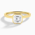 Asscher Vera Bezel Set Solitaire Diamond Engagement Ring In 18K Yellow Gold - Lucenjuri